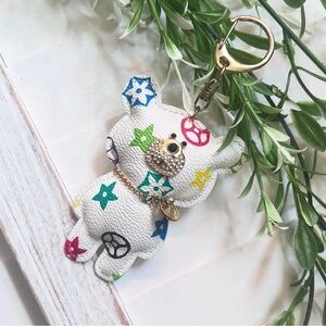 White Multicolor Bear Keychain - Designer-Inspired Charms